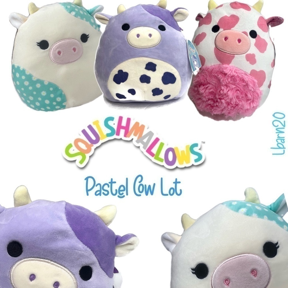 Squishmallow Cow Pastel Lot Evangelica Bubba Belana Lot NWT Easter Plush 8”